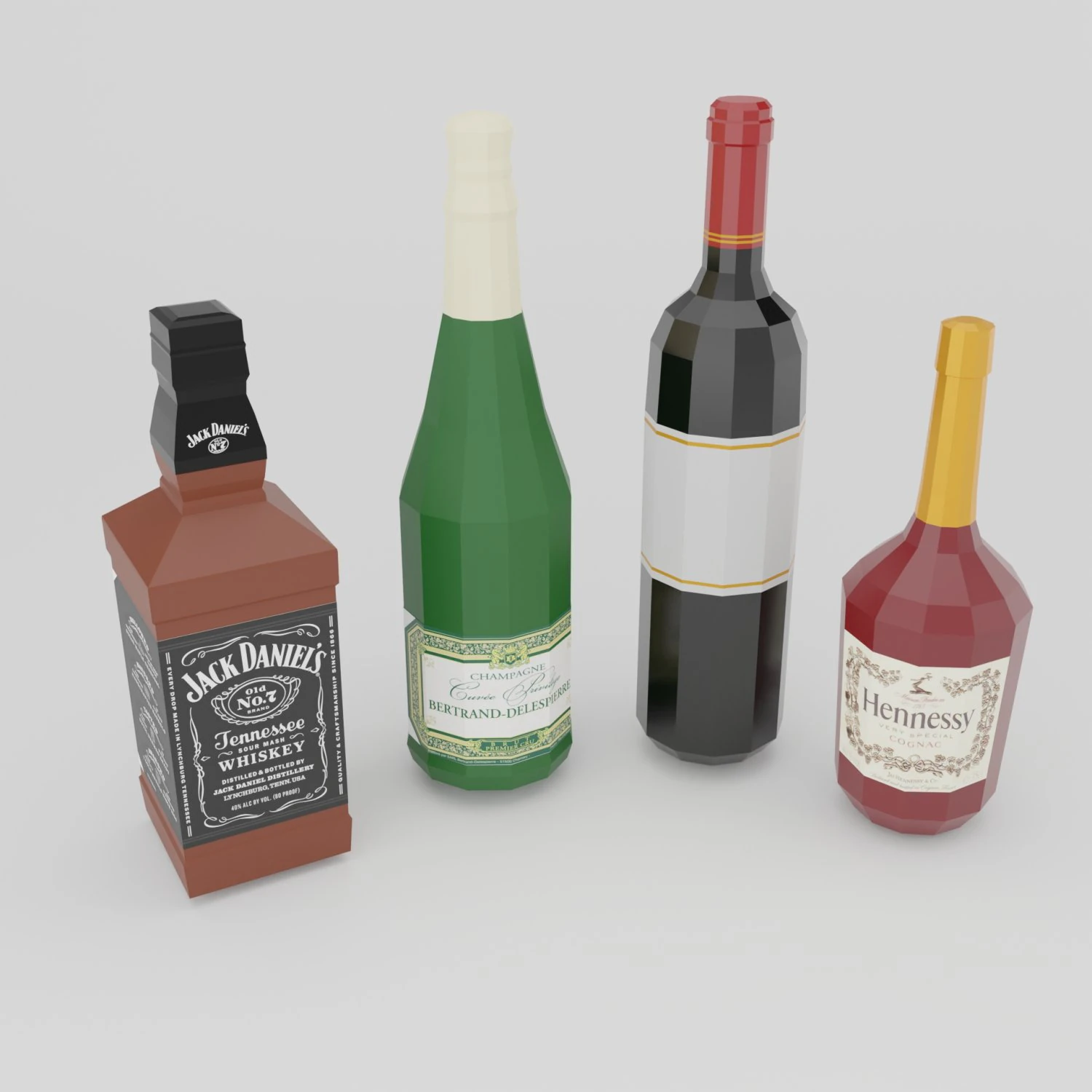 conjunto low poly de 4 garrafas Modelo 3D .c4d .max .obj .3ds .fbx .stl .blend 
