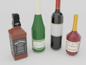low poly set of 4 bottles 3D Модель