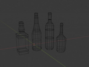 low poly set of 4 bottles Modelo 3D