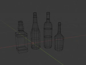 conjunto low poly de 4 garrafas Modelo 3D