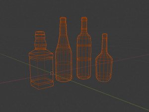 low poly set of 4 bottles Modelo 3D