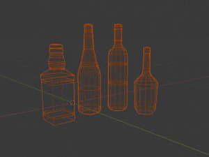 conjunto low poly de 4 garrafas Modelo 3D