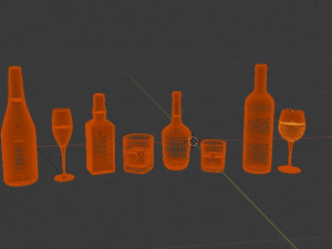 high poly set of 4 bottles with glasses 3D Model