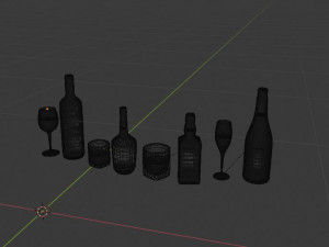 high poly set of 4 bottles with glasses 3D Model