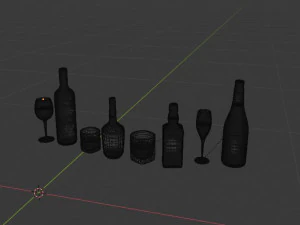 high poly set of 4 bottles with glasses 3D Model