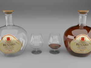 high poly set bottles with glasses Model 3D