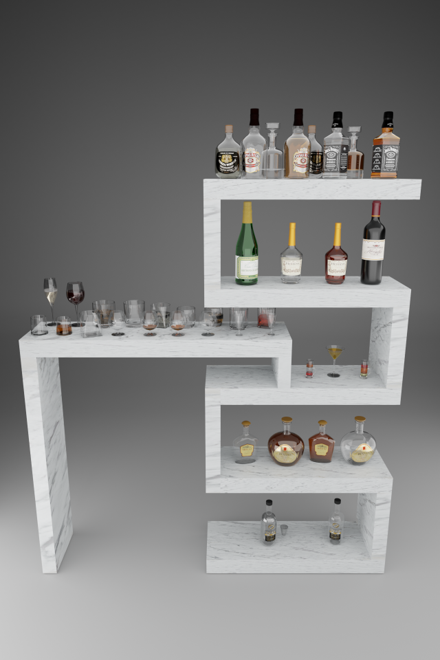 high poly set bottles with glasses Model 3D .c4d .max .obj .3ds .fbx .stl .blend 