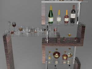 high poly set bottles with glasses Model 3D