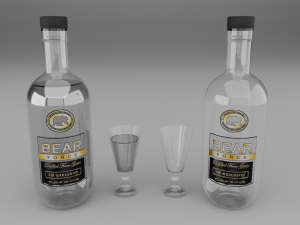 high poly set bottles with glasses Model 3D