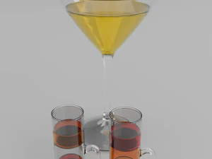 high poly set bottles with glasses 3D Model