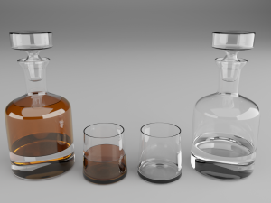 high poly set bottles with glasses Model 3D