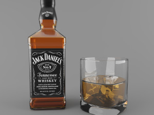high poly set bottles with glasses Model 3D