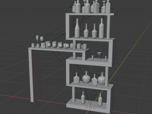 high poly set bottles with glasses Model 3D