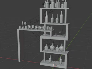 high poly set bottles with glasses 3D Model