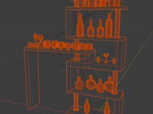 high poly set bottles with glasses Model 3D