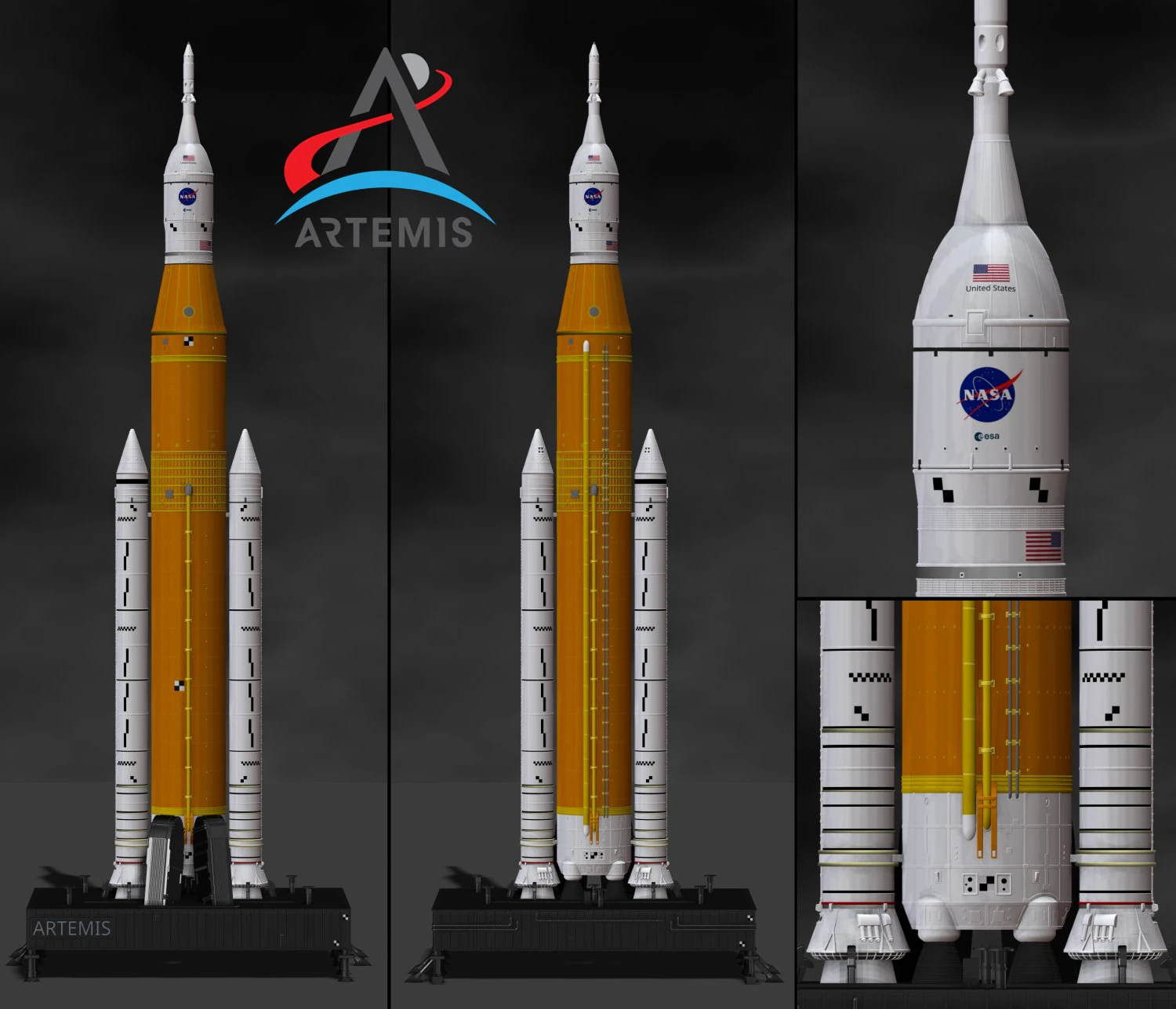 The Space Launch System SLS NASAs Artemis I Moon Rocket with platform File STL-OBJ for 3D Print 3D Print Model .c4d .max .obj .3ds .fbx .stl .blend 