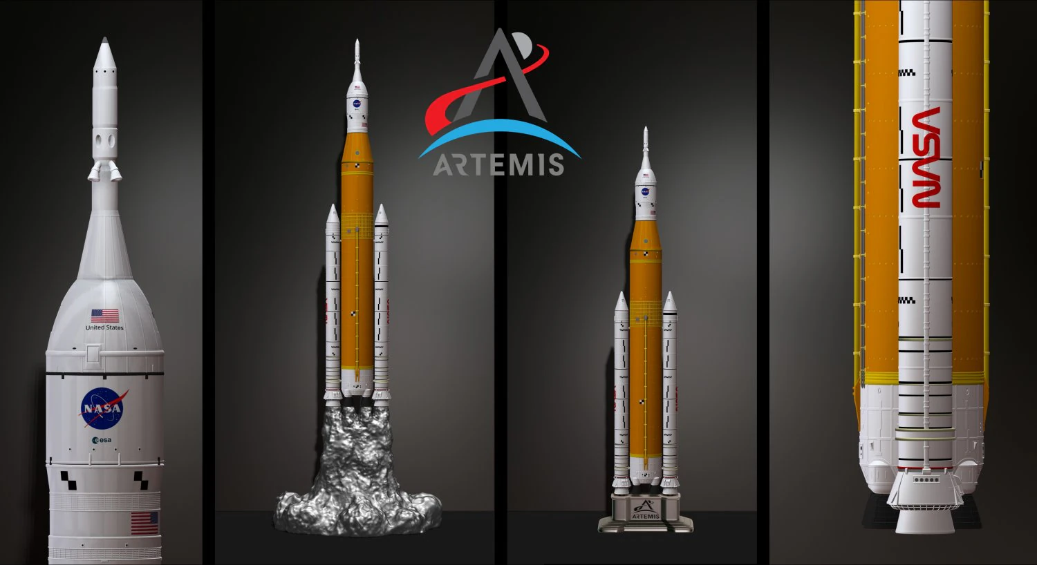 Artemis 1 Il sistema di lancio spaziale SLS Il razzo lunare della NASA decolla con lampada e piedistallo File STL-OB Modello di stampa 3D .c4d .max .obj .3ds .fbx .stl .blend 