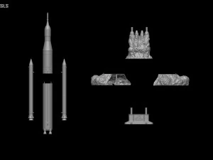 Artemis 1 Il sistema di lancio spaziale SLS Il razzo lunare della NASA decolla con lampada e piedistallo File STL-OB Modello di stampa 3D