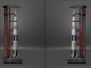 Nasa Saturn V Rocket and Launch Pad Apollo file STL OBJ for 3D Printer 3D Print Model