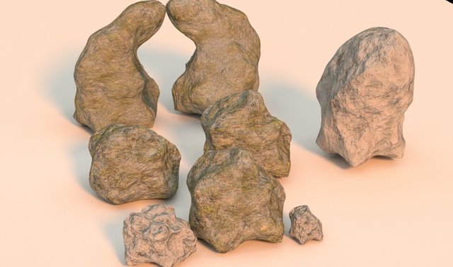 realistic mossy and cleaned rocks pack 3D मॉडल .c4d .max .obj .3ds .fbx .stl .blend 