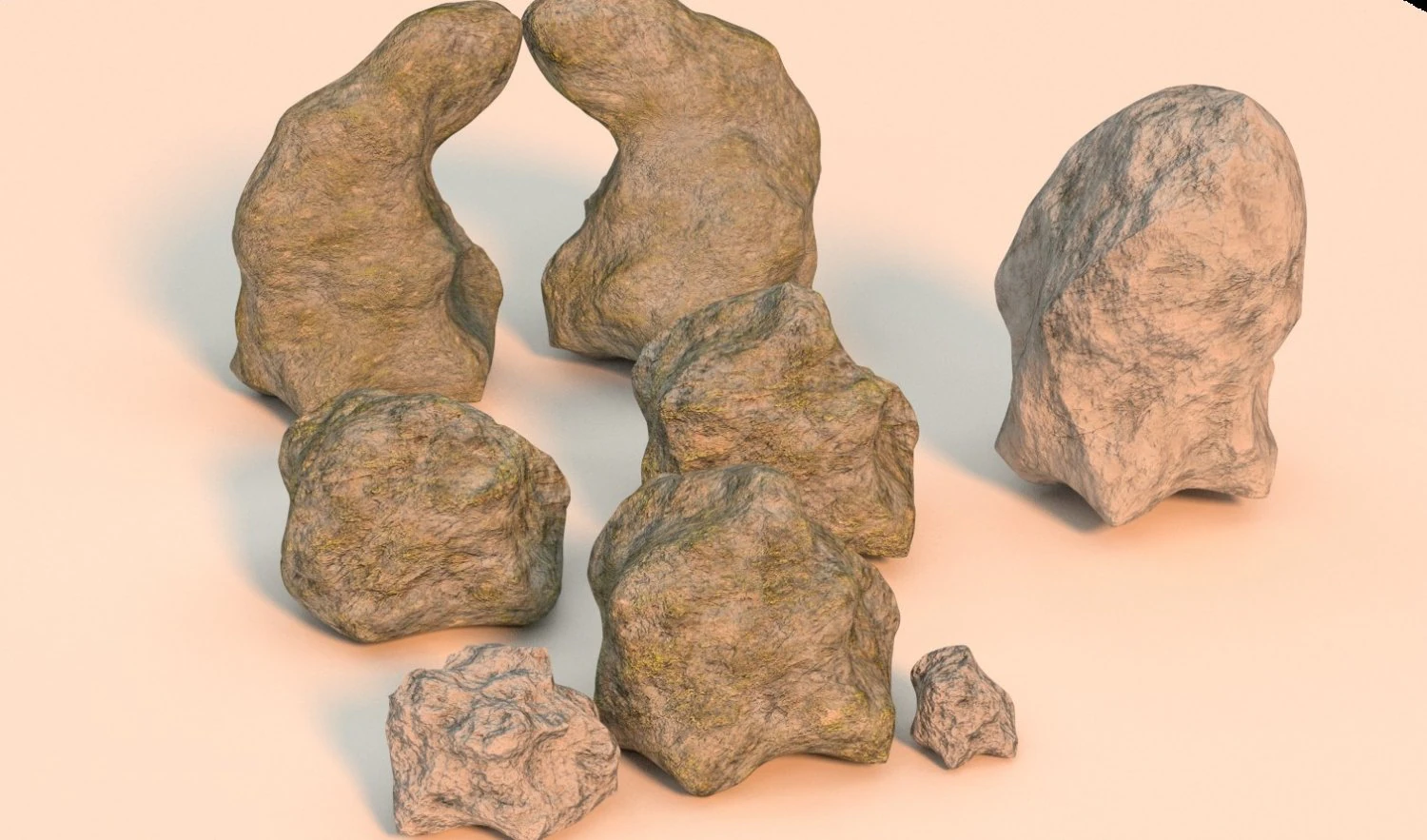 realistic mossy and cleaned rocks pack 3D Model .c4d .max .obj .3ds .fbx .stl .blend