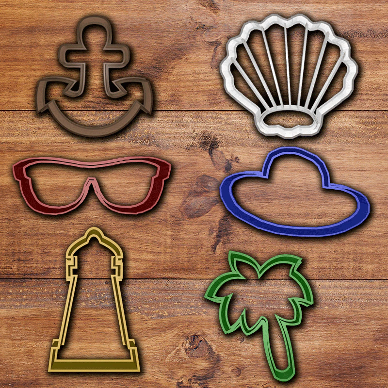 beach cookie cutter set 3D Print Model .c4d .max .obj .3ds .fbx .stl .blend 