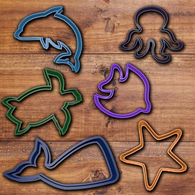 sea animals cookie cutter set 3D Print Model .c4d .max .obj .3ds .fbx .stl .blend 