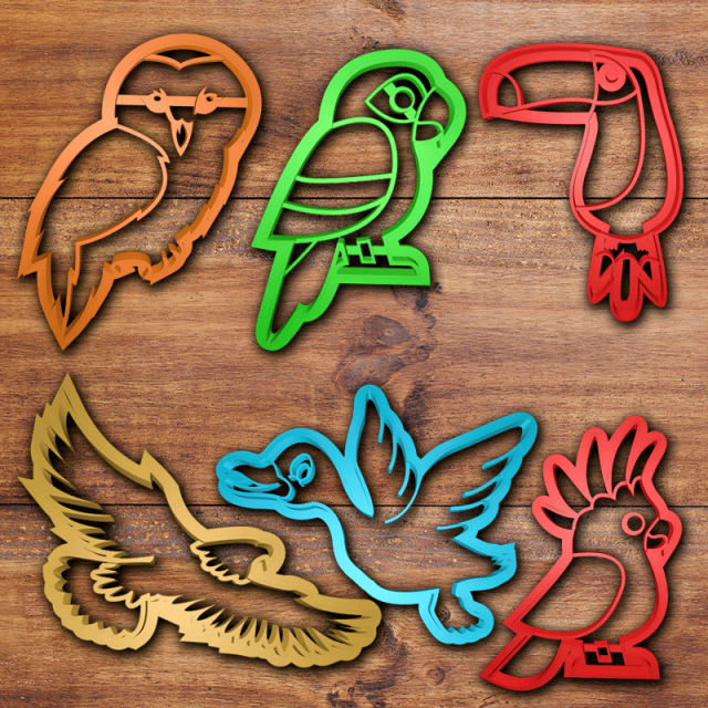flying animals cookie cutter set 3D 프린트 모델 .c4d .max .obj .3ds .fbx .stl .blend 