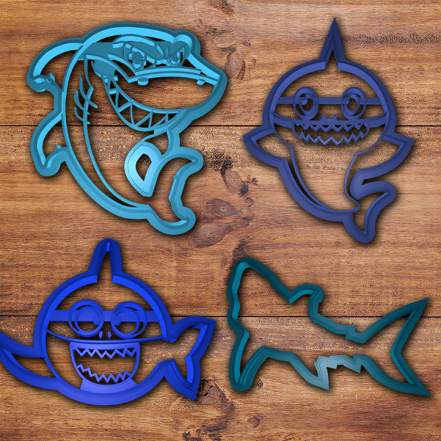 shark cookie cutter set 3D 打印模型 .c4d .max .obj .3ds .fbx .stl .blend 