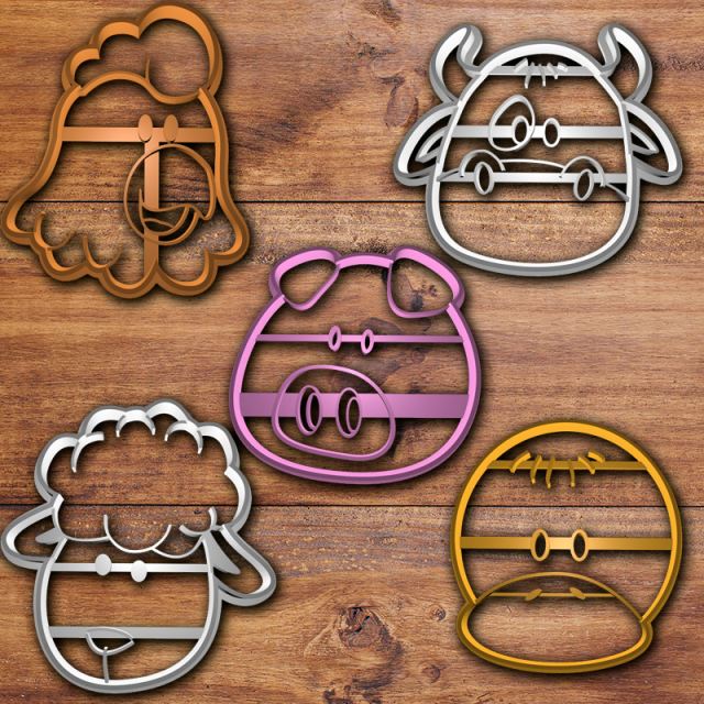 farm animals cookie cutter set 3D 프린트 모델 .c4d .max .obj .3ds .fbx .stl .blend 
