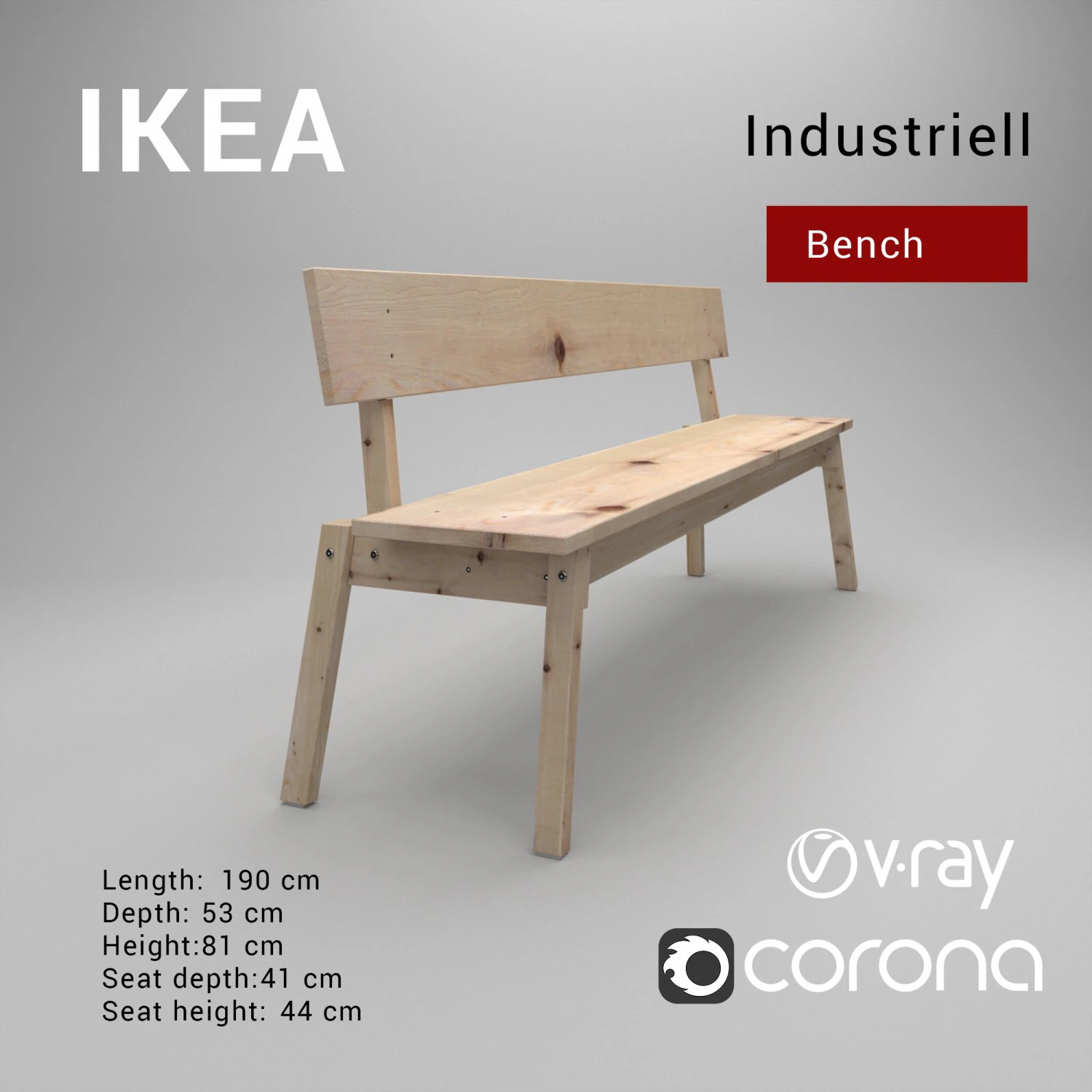 industriell ikea bench 2018 3D Model .c4d .max .obj .3ds .fbx .stl .blend 