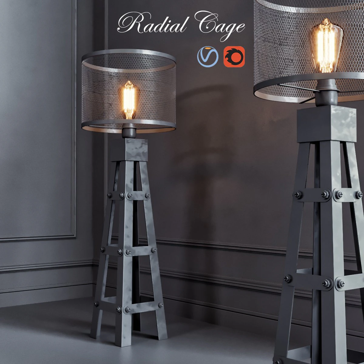 radial cage floor lamp 3D Model .c4d .max .obj .3ds .fbx .stl .blend 