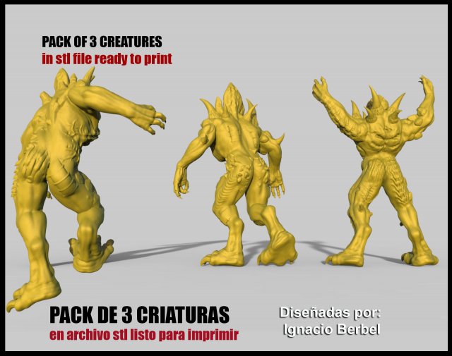 pack de 3 criaturas en archivo stl 3D Model .c4d .max .obj .3ds .fbx .stl .blend