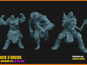 pack de 3 orcos en archivo stl 3D 프린트 모델