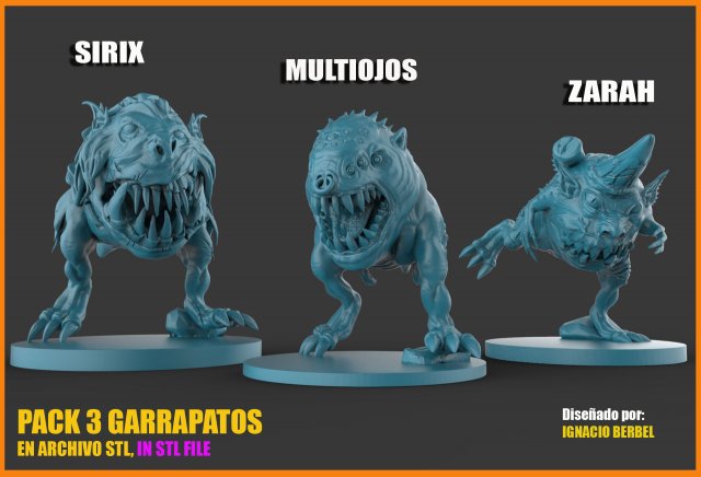 pack de 3 garrapatos 3d stl Modello di stampa 3D .c4d .max .obj .3ds .fbx .stl .blend 