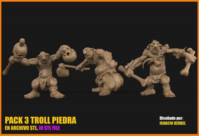 pack de 3 troll de piedra unicos en stl 3D 프린트 모델 .c4d .max .obj .3ds .fbx .stl .blend 