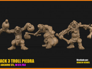 pack de 3 troll de piedra unicos en stl 3D Print Model