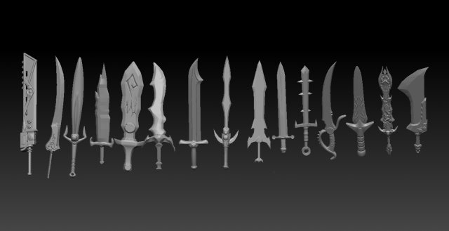 pack de 92 pinceles de espadas para zbrush 3D 模型 .c4d .max .obj .3ds .fbx .stl .blend 