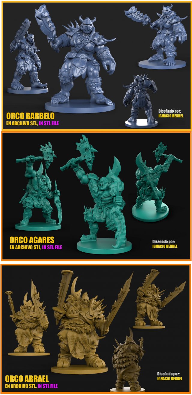 pack de 3 orcos stl Modèles 3D en vedette .c4d .max .obj .3ds .fbx .stl .blend 