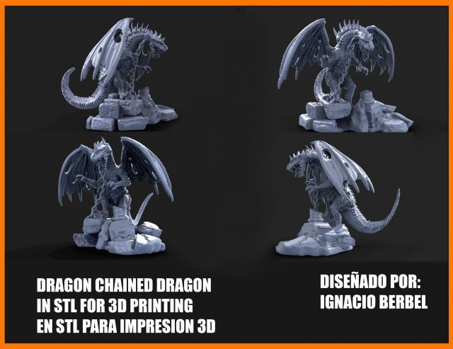chained dragon 3D Print Model .c4d .max .obj .3ds .fbx .stl .blend