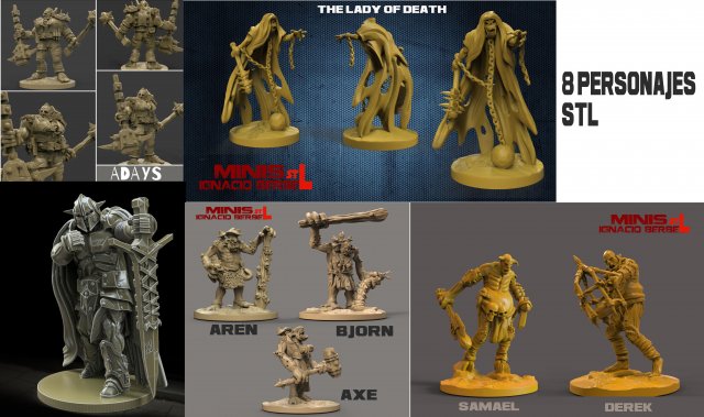 paquete de 8 personajes en stl Modèles 3D en vedette .c4d .max .obj .3ds .fbx .stl .blend 