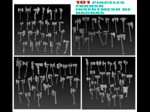 pack de 101 pinceles zbrush y stl de hachas para imprimir 3D-printmodel