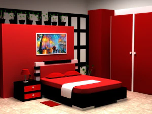 红色建筑室内卧室 3D 模型