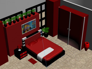 red architectural interior bedroom 3D Модель