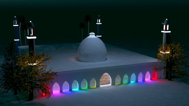 ramadan kareem mosque with interior 3D Модель .c4d .max .obj .3ds .fbx .stl .blend 