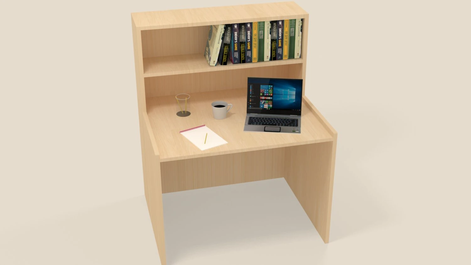 reading table with book laptop coffee mug writing pad in open position 3D Model .c4d .max .obj .3ds .fbx .stl .blend