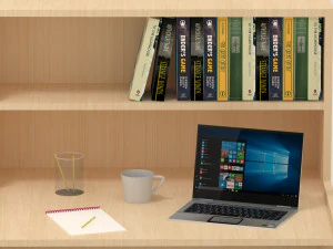 reading table with book laptop coffee mug writing pad in open position 3D Model