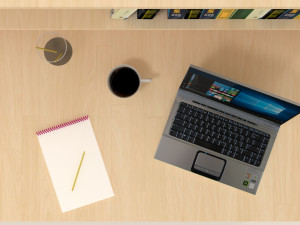reading table with book laptop coffee mug writing pad in open position 3D Model