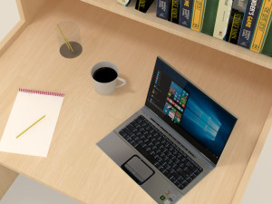 reading table with book laptop coffee mug writing pad in open position 3D Model