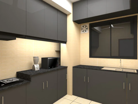 Lemari Dapur Modern - Pemandangan Interior Modern - Visualisasi Dapur Arsitektur Model 3D